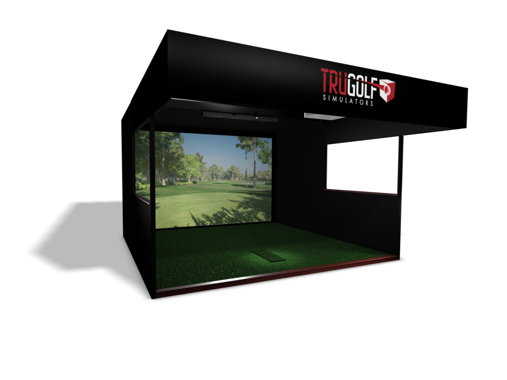 TruGolf Premium Commercial square simulator enclosure with turf hitting bay