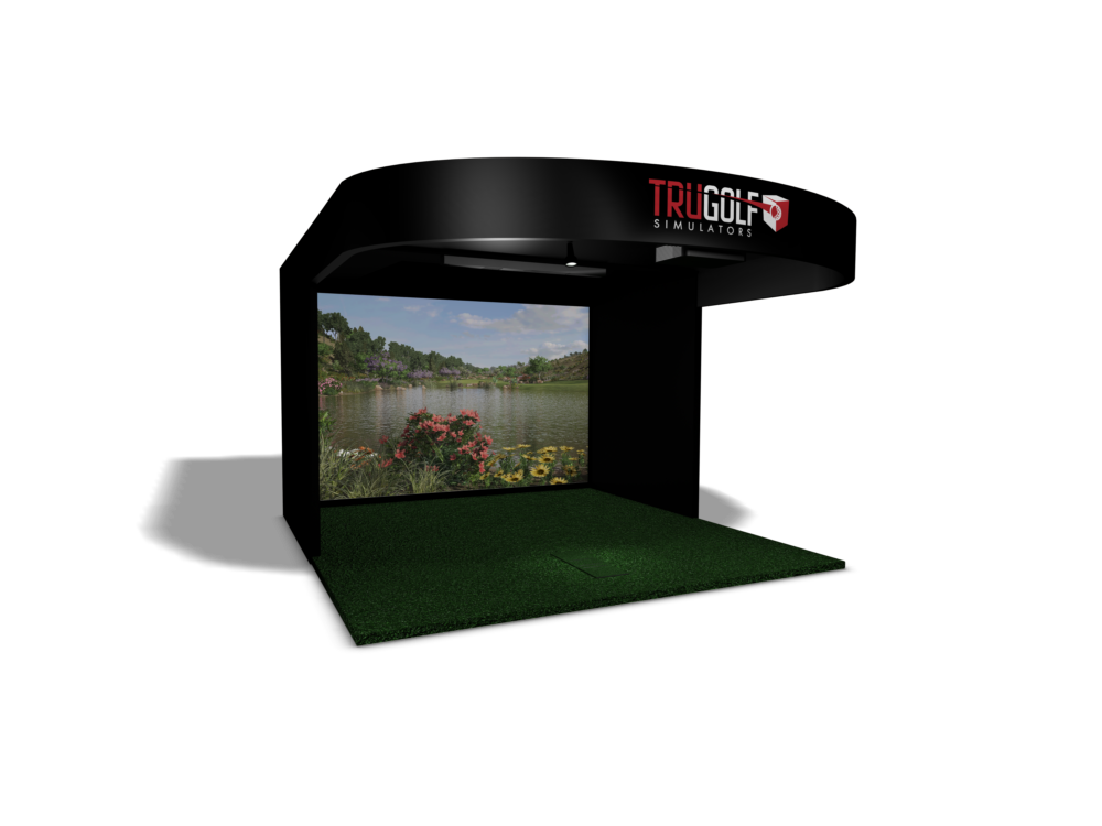 TruGolf Signature simulator enclosure with extended turf hitting area
