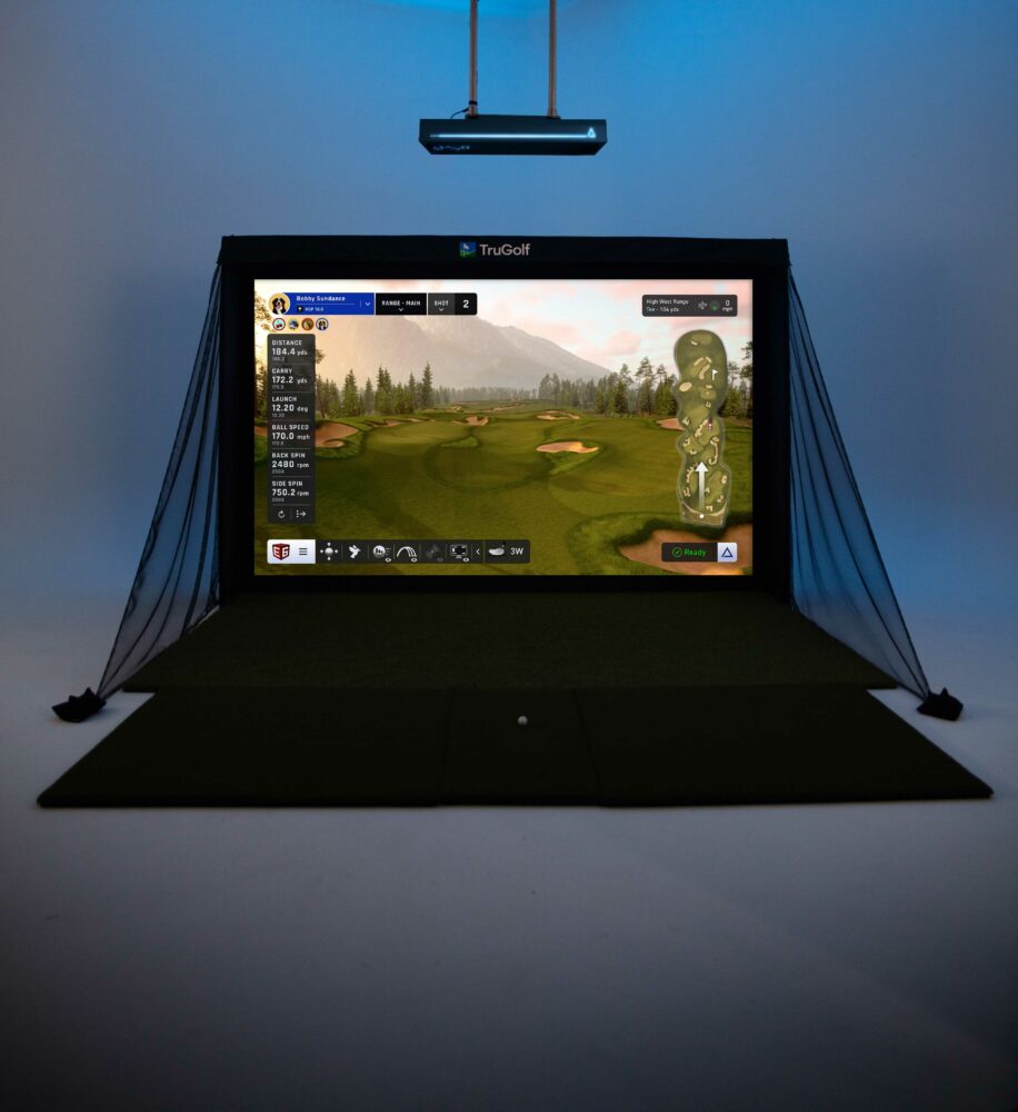 TruGolf MAX golf simulator viewed from the side