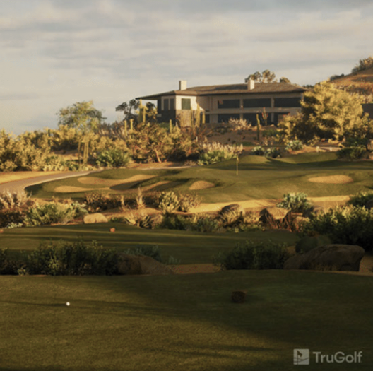 E6 CONNECT golf simulator software rendering a clubhouse and fairway