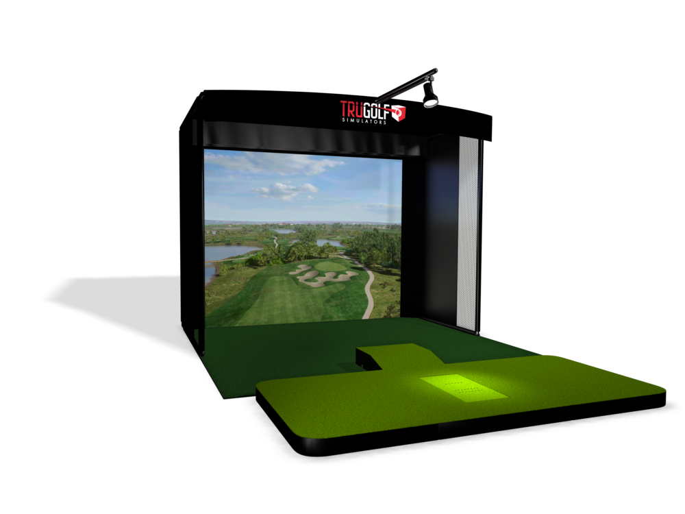TruGolf Vista 10 simulator enclosure with impact screen and turf