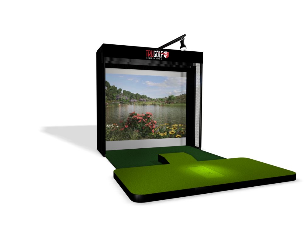 TruGolf Vista 8 simulator enclosure with overhead light bar